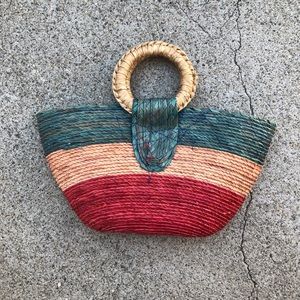 Blue and Red Striped Straw Mini Bag